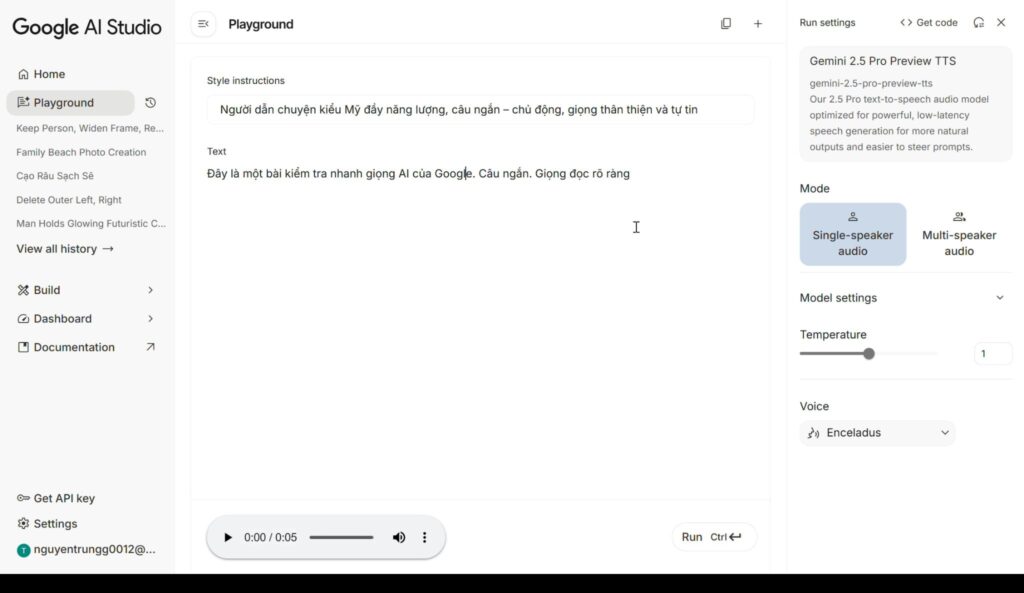 Google AI Studio: Tạo mẫu giọng nói AI tự nhiên
